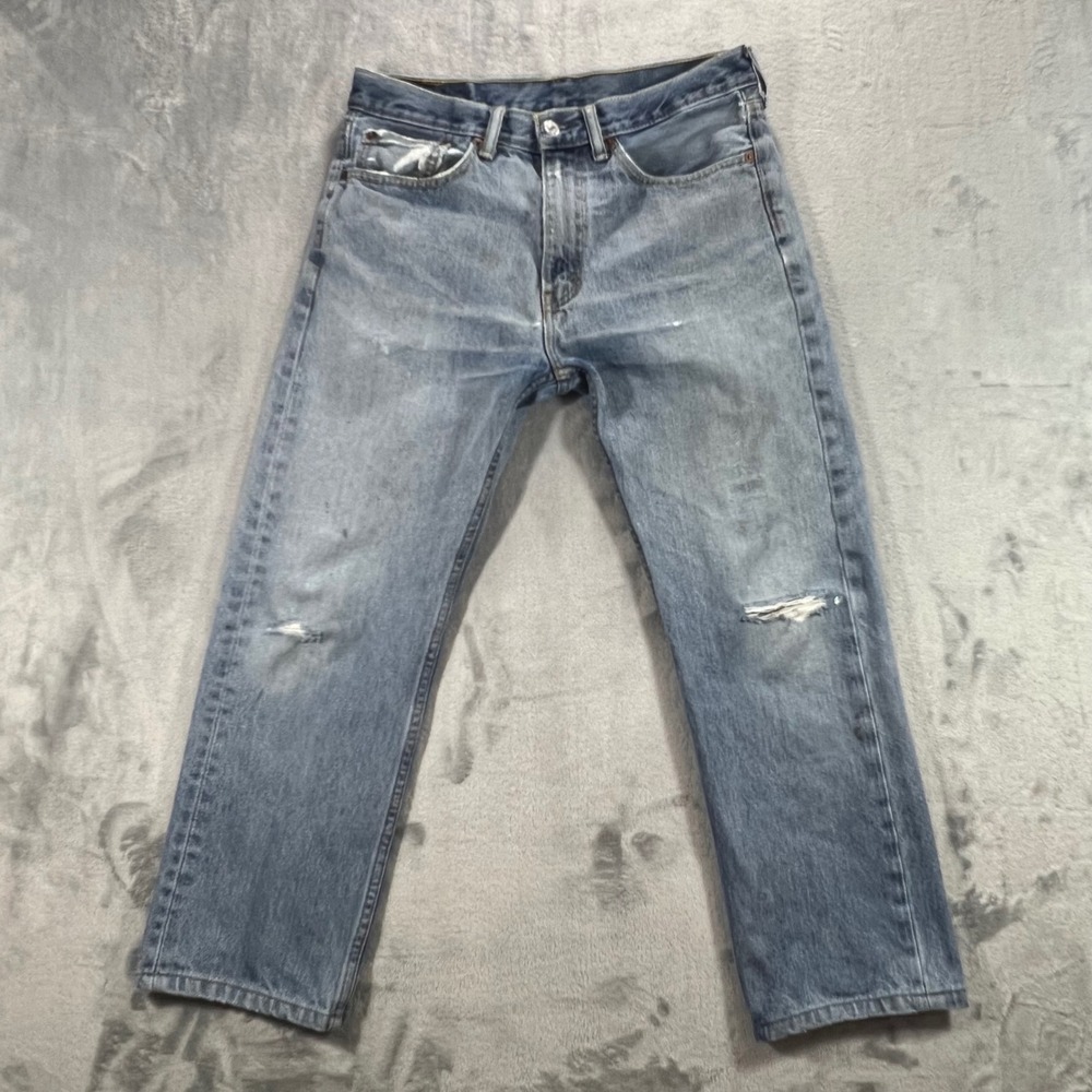 LEVI'S 505 Regular Fit Jeans Mens 32x29 Blue Distressed Straight Leg Denim